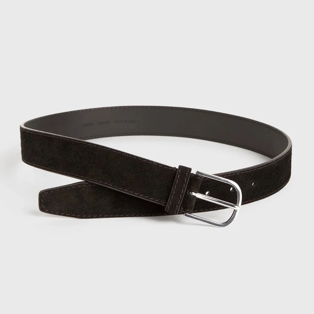 TOTEME Bold Wide Trouser Belt in Suede Espresso Dark Brown Size 80 - Picture 4 of 9